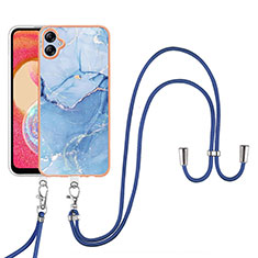 Handyhülle Silikon Hülle Gummi Schutzhülle Flexible Modisch Muster mit Schlüsselband Lanyard YB7 für Samsung Galaxy F04 Blau