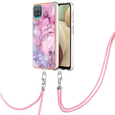 Handyhülle Silikon Hülle Gummi Schutzhülle Flexible Modisch Muster mit Schlüsselband Lanyard YB7 für Samsung Galaxy M12 Helles Lila