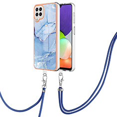 Handyhülle Silikon Hülle Gummi Schutzhülle Flexible Modisch Muster mit Schlüsselband Lanyard YB7 für Samsung Galaxy M32 4G Blau