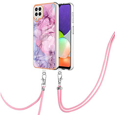 Handyhülle Silikon Hülle Gummi Schutzhülle Flexible Modisch Muster mit Schlüsselband Lanyard YB7 für Samsung Galaxy M32 4G Helles Lila