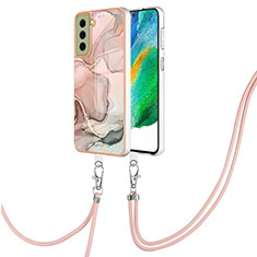 Handyhülle Silikon Hülle Gummi Schutzhülle Flexible Modisch Muster mit Schlüsselband Lanyard YB7 für Samsung Galaxy S21 FE 5G Rosa