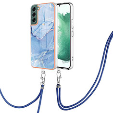 Handyhülle Silikon Hülle Gummi Schutzhülle Flexible Modisch Muster mit Schlüsselband Lanyard YB7 für Samsung Galaxy S22 5G Blau