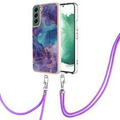 Handyhülle Silikon Hülle Gummi Schutzhülle Flexible Modisch Muster mit Schlüsselband Lanyard YB7 für Samsung Galaxy S22 5G Violett