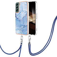Handyhülle Silikon Hülle Gummi Schutzhülle Flexible Modisch Muster mit Schlüsselband Lanyard YB7 für Samsung Galaxy S24 5G Blau