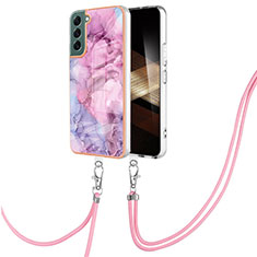 Handyhülle Silikon Hülle Gummi Schutzhülle Flexible Modisch Muster mit Schlüsselband Lanyard YB7 für Samsung Galaxy S24 5G Helles Lila