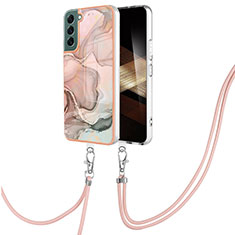 Handyhülle Silikon Hülle Gummi Schutzhülle Flexible Modisch Muster mit Schlüsselband Lanyard YB7 für Samsung Galaxy S24 5G Rosa