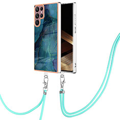 Handyhülle Silikon Hülle Gummi Schutzhülle Flexible Modisch Muster mit Schlüsselband Lanyard YB7 für Samsung Galaxy S24 Ultra 5G Grün