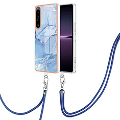Handyhülle Silikon Hülle Gummi Schutzhülle Flexible Modisch Muster mit Schlüsselband Lanyard YB7 für Sony Xperia 1 IV Blau