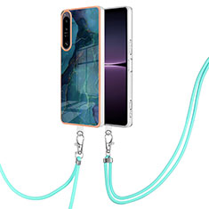 Handyhülle Silikon Hülle Gummi Schutzhülle Flexible Modisch Muster mit Schlüsselband Lanyard YB7 für Sony Xperia 1 IV Grün