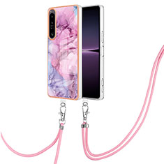 Handyhülle Silikon Hülle Gummi Schutzhülle Flexible Modisch Muster mit Schlüsselband Lanyard YB7 für Sony Xperia 1 IV Helles Lila