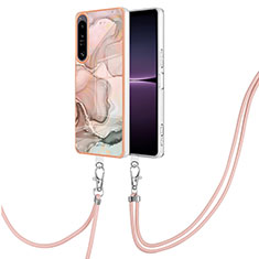Handyhülle Silikon Hülle Gummi Schutzhülle Flexible Modisch Muster mit Schlüsselband Lanyard YB7 für Sony Xperia 1 IV Rosa