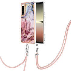 Handyhülle Silikon Hülle Gummi Schutzhülle Flexible Modisch Muster mit Schlüsselband Lanyard YB7 für Sony Xperia 5 IV Plusfarbig