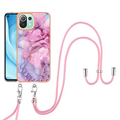 Handyhülle Silikon Hülle Gummi Schutzhülle Flexible Modisch Muster mit Schlüsselband Lanyard YB7 für Xiaomi Mi 11 Lite 4G Helles Lila