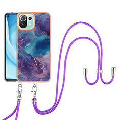 Handyhülle Silikon Hülle Gummi Schutzhülle Flexible Modisch Muster mit Schlüsselband Lanyard YB7 für Xiaomi Mi 11 Lite 4G Violett