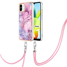 Handyhülle Silikon Hülle Gummi Schutzhülle Flexible Modisch Muster mit Schlüsselband Lanyard YB7 für Xiaomi Poco C50 Helles Lila