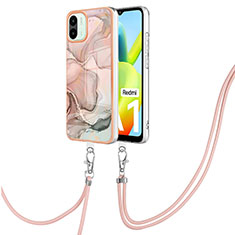 Handyhülle Silikon Hülle Gummi Schutzhülle Flexible Modisch Muster mit Schlüsselband Lanyard YB7 für Xiaomi Poco C50 Rosa