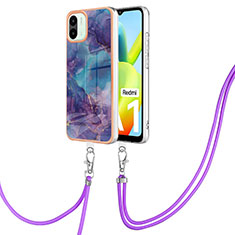 Handyhülle Silikon Hülle Gummi Schutzhülle Flexible Modisch Muster mit Schlüsselband Lanyard YB7 für Xiaomi Poco C50 Violett