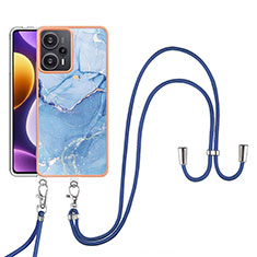 Handyhülle Silikon Hülle Gummi Schutzhülle Flexible Modisch Muster mit Schlüsselband Lanyard YB7 für Xiaomi Poco F5 5G Blau