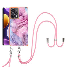 Handyhülle Silikon Hülle Gummi Schutzhülle Flexible Modisch Muster mit Schlüsselband Lanyard YB7 für Xiaomi Poco F5 5G Helles Lila