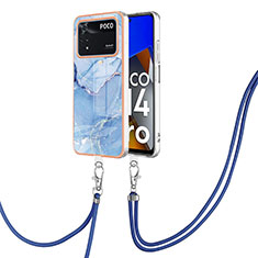 Handyhülle Silikon Hülle Gummi Schutzhülle Flexible Modisch Muster mit Schlüsselband Lanyard YB7 für Xiaomi Poco M4 Pro 4G Blau