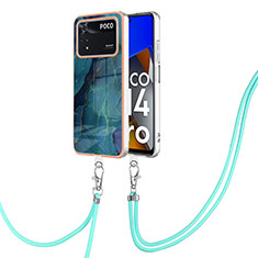 Handyhülle Silikon Hülle Gummi Schutzhülle Flexible Modisch Muster mit Schlüsselband Lanyard YB7 für Xiaomi Poco M4 Pro 4G Grün