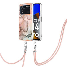 Handyhülle Silikon Hülle Gummi Schutzhülle Flexible Modisch Muster mit Schlüsselband Lanyard YB7 für Xiaomi Poco M4 Pro 4G Rosa