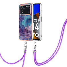 Handyhülle Silikon Hülle Gummi Schutzhülle Flexible Modisch Muster mit Schlüsselband Lanyard YB7 für Xiaomi Poco M4 Pro 4G Violett