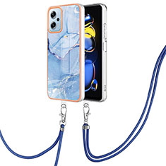 Handyhülle Silikon Hülle Gummi Schutzhülle Flexible Modisch Muster mit Schlüsselband Lanyard YB7 für Xiaomi Poco X4 GT 5G Blau