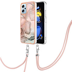 Handyhülle Silikon Hülle Gummi Schutzhülle Flexible Modisch Muster mit Schlüsselband Lanyard YB7 für Xiaomi Poco X4 GT 5G Rosa