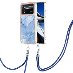 Handyhülle Silikon Hülle Gummi Schutzhülle Flexible Modisch Muster mit Schlüsselband Lanyard YB7 für Xiaomi Poco X4 Pro 5G Blau