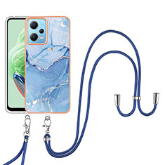 Handyhülle Silikon Hülle Gummi Schutzhülle Flexible Modisch Muster mit Schlüsselband Lanyard YB7 für Xiaomi Poco X5 5G Blau