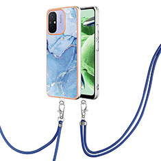 Handyhülle Silikon Hülle Gummi Schutzhülle Flexible Modisch Muster mit Schlüsselband Lanyard YB7 für Xiaomi Redmi 11A 4G Blau