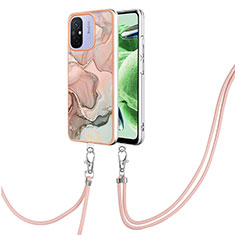 Handyhülle Silikon Hülle Gummi Schutzhülle Flexible Modisch Muster mit Schlüsselband Lanyard YB7 für Xiaomi Redmi 11A 4G Rosa