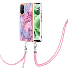 Handyhülle Silikon Hülle Gummi Schutzhülle Flexible Modisch Muster mit Schlüsselband Lanyard YB7 für Xiaomi Redmi 12C 4G Helles Lila