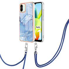 Handyhülle Silikon Hülle Gummi Schutzhülle Flexible Modisch Muster mit Schlüsselband Lanyard YB7 für Xiaomi Redmi A2 Blau