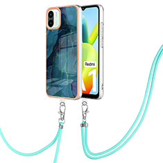 Handyhülle Silikon Hülle Gummi Schutzhülle Flexible Modisch Muster mit Schlüsselband Lanyard YB7 für Xiaomi Redmi A2 Grün