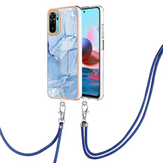 Handyhülle Silikon Hülle Gummi Schutzhülle Flexible Modisch Muster mit Schlüsselband Lanyard YB7 für Xiaomi Redmi Note 10 4G Blau