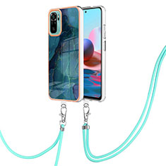 Handyhülle Silikon Hülle Gummi Schutzhülle Flexible Modisch Muster mit Schlüsselband Lanyard YB7 für Xiaomi Redmi Note 10 4G Grün