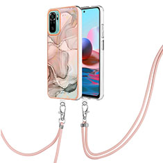 Handyhülle Silikon Hülle Gummi Schutzhülle Flexible Modisch Muster mit Schlüsselband Lanyard YB7 für Xiaomi Redmi Note 10S 4G Rosa