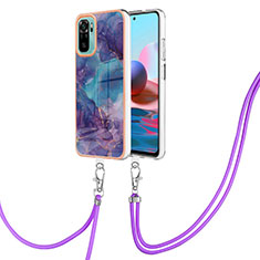 Handyhülle Silikon Hülle Gummi Schutzhülle Flexible Modisch Muster mit Schlüsselband Lanyard YB7 für Xiaomi Redmi Note 10S 4G Violett