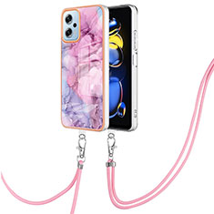 Handyhülle Silikon Hülle Gummi Schutzhülle Flexible Modisch Muster mit Schlüsselband Lanyard YB7 für Xiaomi Redmi Note 11T Pro 5G Helles Lila