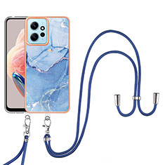 Handyhülle Silikon Hülle Gummi Schutzhülle Flexible Modisch Muster mit Schlüsselband Lanyard YB7 für Xiaomi Redmi Note 12 4G Blau