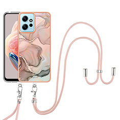 Handyhülle Silikon Hülle Gummi Schutzhülle Flexible Modisch Muster mit Schlüsselband Lanyard YB7 für Xiaomi Redmi Note 12 4G Rosa