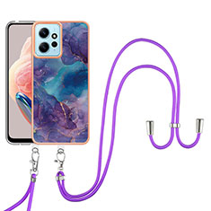 Handyhülle Silikon Hülle Gummi Schutzhülle Flexible Modisch Muster mit Schlüsselband Lanyard YB7 für Xiaomi Redmi Note 12 4G Violett