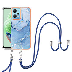 Handyhülle Silikon Hülle Gummi Schutzhülle Flexible Modisch Muster mit Schlüsselband Lanyard YB7 für Xiaomi Redmi Note 12 5G Blau