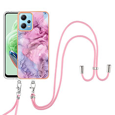 Handyhülle Silikon Hülle Gummi Schutzhülle Flexible Modisch Muster mit Schlüsselband Lanyard YB7 für Xiaomi Redmi Note 12 5G Helles Lila