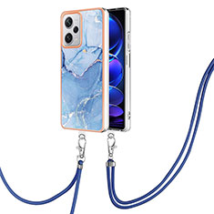 Handyhülle Silikon Hülle Gummi Schutzhülle Flexible Modisch Muster mit Schlüsselband Lanyard YB7 für Xiaomi Redmi Note 12 Explorer Blau