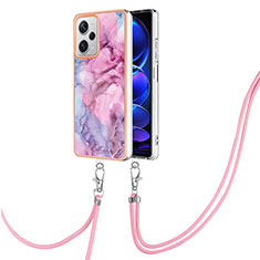 Handyhülle Silikon Hülle Gummi Schutzhülle Flexible Modisch Muster mit Schlüsselband Lanyard YB7 für Xiaomi Redmi Note 12 Explorer Helles Lila