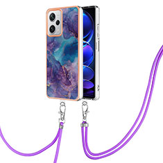 Handyhülle Silikon Hülle Gummi Schutzhülle Flexible Modisch Muster mit Schlüsselband Lanyard YB7 für Xiaomi Redmi Note 12 Explorer Violett