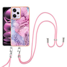 Handyhülle Silikon Hülle Gummi Schutzhülle Flexible Modisch Muster mit Schlüsselband Lanyard YB7 für Xiaomi Redmi Note 12 Pro 5G Helles Lila